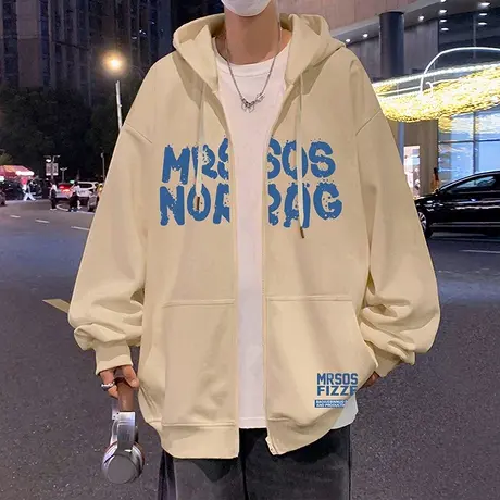 美式高街开衫拉链卫衣男春秋季2024新款潮牌ins上衣男装连帽外套商品大图