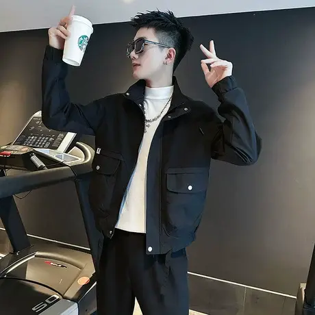 工装外套男春秋季小众高级感痞帅飞行员夹克上衣潮ins立领机车服商品大图