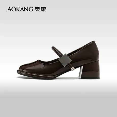 奥康女鞋 2024春季新款法式甜美玛丽珍单鞋粗跟一字带浅口单鞋图片