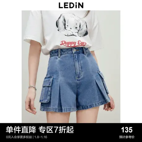 乐町工装口袋牛仔裙裤夏季女装牛仔裤立体口袋休闲短裤图片