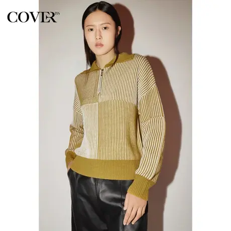 【昕怡粉丝专享】恩裳COVER冬季美丽诺羊毛棋盘格休闲毛织衫商品大图