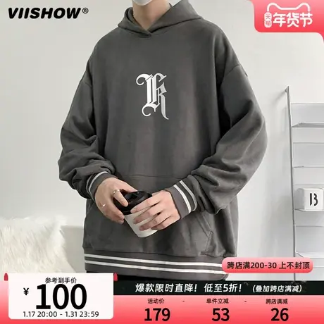 VIISHOW高级感连帽字母2024春季新款卫衣款美式外套宽松情侣卫衣商品大图