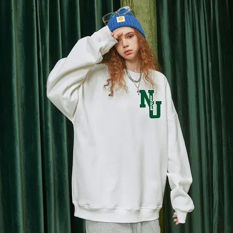 日系高街oversize潮流卫衣男潮港风潮牌加绒加厚情侣大码圆领上衣商品大图