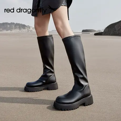 红蜻蜓长筒靴女2022秋冬新款骑士靴棕色高筒靴子WTC42383Y图片