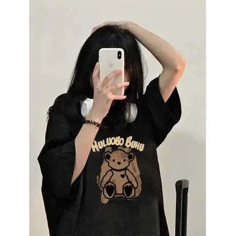 重磅纯棉短袖t恤女夏季美式复古小个子高级感小众设计半袖上衣服商品大图