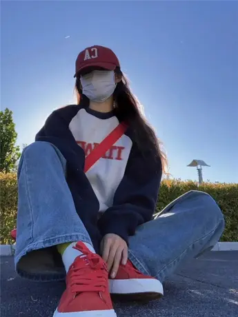 插肩袖圆领卫衣女秋冬加绒加厚小众设计感宽松潮美式复古无帽上衣图片