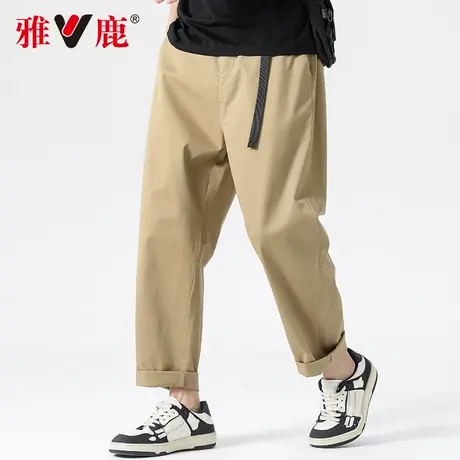 【纯棉】雅鹿休闲裤男士2024春秋季新款日系宽松直筒长裤九分裤子商品大图