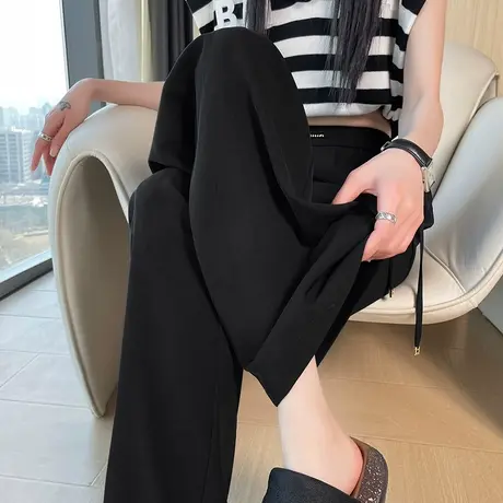 黑色窄版阔腿裤女2024夏季薄款高腰垂感休闲直筒裤防晒凉凉拖地裤图片