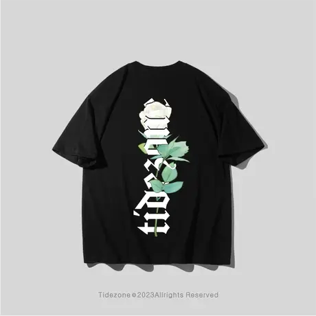 Ohlyah哥特无性别潮牌字母花卉男女同款短袖T恤夏季肥佬宽松半袖图片