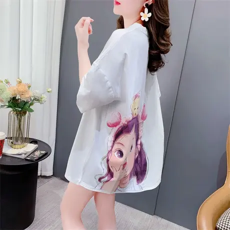 短袖T恤女潮ins夏季女装2023年新款韩版宽松慵懒风卡通半袖上衣服商品大图