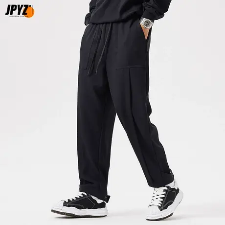 宽松直筒九分裤男士秋季薄款黑色裤子大码潮流垂感休闲束脚裤卫裤商品大图