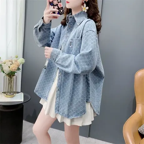 复古港味牛仔衬衫女春季2024新款宽松洋气百搭设计感别致外套上衣图片