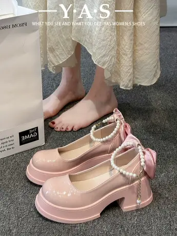 仙女风单鞋女2024春秋季新款法式高跟鞋粗跟玛丽珍鞋子厚底小皮鞋商品大图