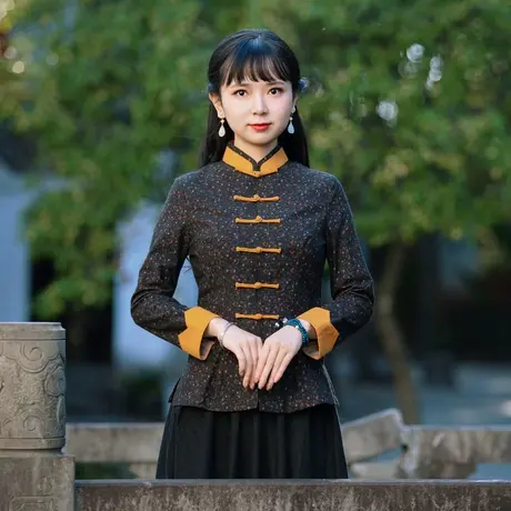 唐装女中国风改良旗袍上衣复古洋气时尚棉麻长袖素衣茶服中式女装图片
