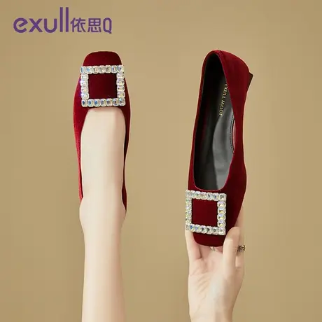 依思Q浅口女单鞋上街百搭2024年春秋季新款水钻方扣优雅女士鞋子商品大图