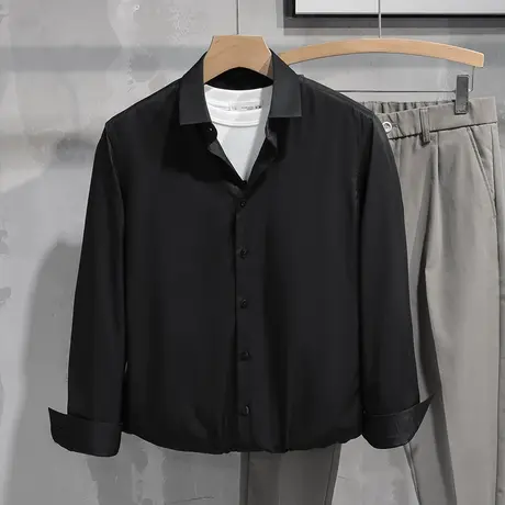 男士长袖衬衫2023新款春秋休闲商务正装免烫抗皱黑衬衣高级感寸衫商品大图