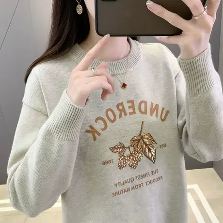 女士毛衣女冬加厚秋装2023年新款宽松内搭圆领针织衫上衣打底衫女商品大图