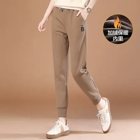 韩潮袭人松紧高腰刺绣加绒加厚运动裤女2023冬季新款哈伦休闲卫裤图片