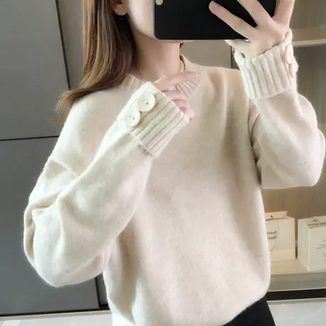 新款秋冬季宽松套头针织衫软糯毛衣女韩系温柔外穿复古日系慵懒风商品大图