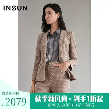 恩裳春季西装女休闲气质洋气时尚减龄西装印花外套修身图片