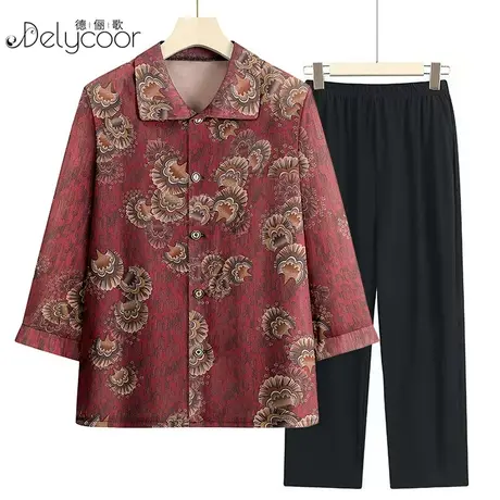 妈妈装2023夏装新款中老年衬衫套装老太太老人衣服时尚洋气两件套商品大图