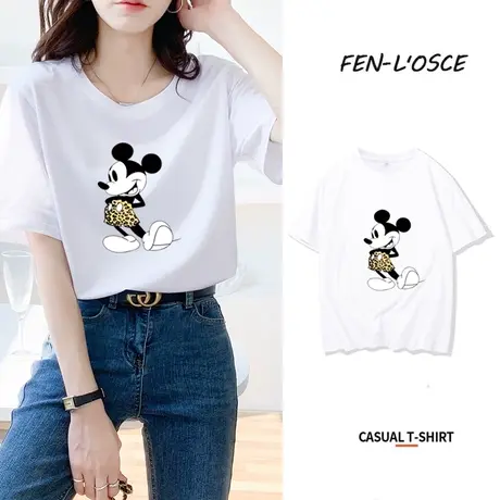 纯棉短袖t恤女夏装2023年夏季新款米奇印花体恤宽松大码上衣ins潮商品大图