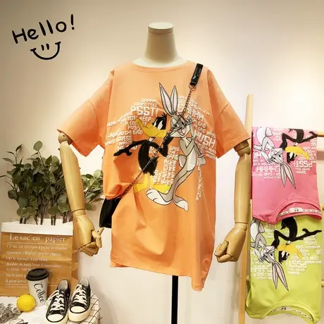 2020夏新款韩国东大门ins下衣失踪T恤卡通兔子休闲宽松BF短袖大码图片