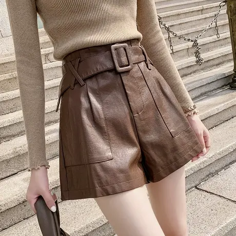 百搭高腰秋冬款a字版皮裤2022新款爆款裤子女小个子纯皮短裤外穿图片