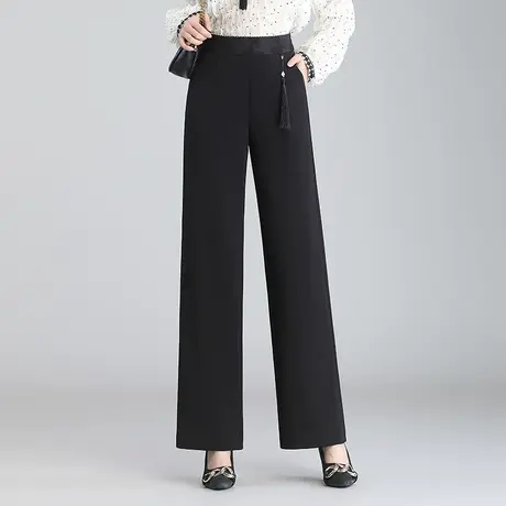 黑色阔腿裤女秋季高腰垂感宽松长裤2023新款休闲裤显瘦通勤直筒裤商品大图