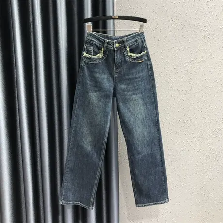 港味休闲牛仔直筒裤女2023秋装新款弹力长裤怀旧高腰显瘦拖地裤潮商品大图