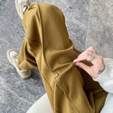 黄色运动裤女束脚2023年春秋新款高腰宽松显瘦百搭九分休闲卫裤潮图片