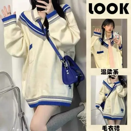 针织衫毛衣女2021秋冬复古日系宽松设计感小众外穿ins慵懒风外套图片