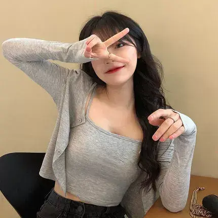 辣妹短款上衣女春季秋薄款针织开衫2023新款网红修身显瘦长袖外套商品大图