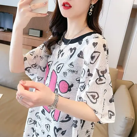 小众设计感短袖t恤女2023新款夏季韩版宽松大码薄款冰丝休闲上衣商品大图