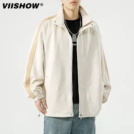 VIISHOW美式复古麂皮绒外套男秋季潮牌痞帅宽松立领棒球服夹克商品大图