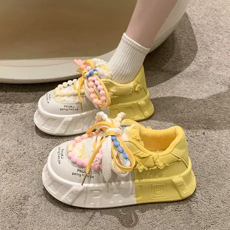 板鞋女2025年新款春秋时尚厚底小众设计感休闲鞋超火面包运动鞋子商品大图