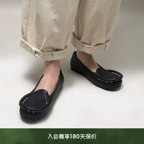 素人SUREN 2022春夏新款 浅口单鞋女平底船鞋一脚蹬 头层牛皮 214图片