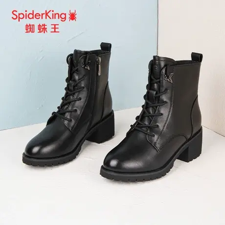 SPIDER KING/蜘蛛王马丁靴女真皮2023冬商场新款中筒薄绒保暖粗跟商品大图