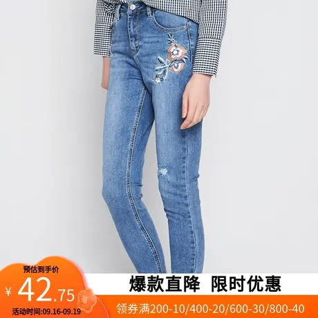 艾格2023春季新品修身直筒铅笔牛仔裤女士Z1627商品大图
