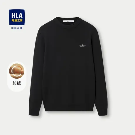 HLA/海澜之家时尚长袖针织衫23秋冬新圆领休闲绣花加绒加厚上衣男商品大图