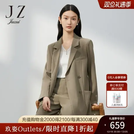 JZ玖姿职业西装领外套女装2023春季新款年轻感开衩纯色西装商品大图