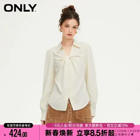 ONLY夏季新款时尚气质百搭立体蝴蝶结泡泡袖衬衫女|124151006商品大图