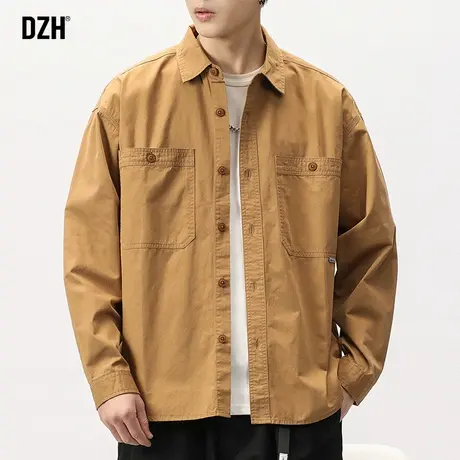 男士卡其色长袖衬衫男休闲高级感纯棉衬衣外套2023新款春秋款男装商品大图