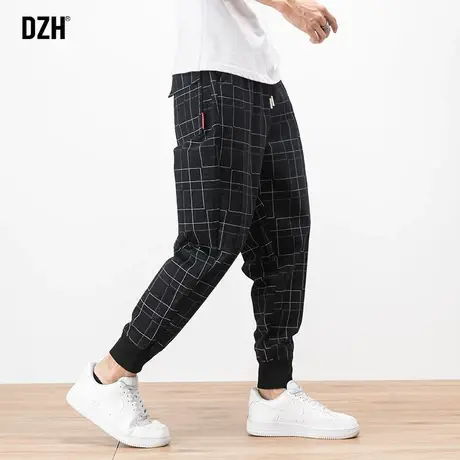 男士格子裤男秋季纯棉黑色裤子宽松休闲裤韩版潮流束脚裤潮牌男裤商品大图
