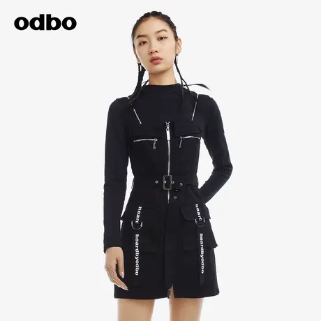 odbo/欧迪比欧时尚工装风牛仔吊带连衣裙女秋冬外穿内搭背带裙子图片