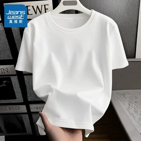 NOB真维斯白色纯棉短袖t恤女2025新款夏日宽松小个子运动正肩上衣商品大图