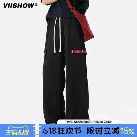 VIISHOW美式复古格子休闲裤男25春季街头慵懒直筒阔腿裤工装裤子商品大图