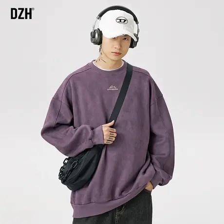 男士麂皮绒重磅紫色卫衣男春季圆领2025新款长袖上衣男款衣服春秋商品大图