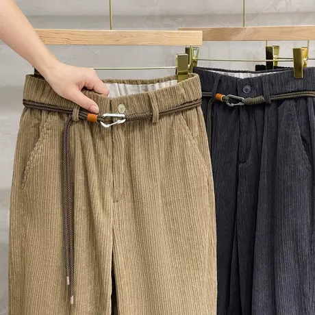 松紧秋冬日系美式复古灯芯绒裤男宽松条绒潮流工装休闲小脚长裤子商品大图