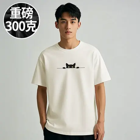100%纯棉300g重磅短袖T恤国潮牌加肥加大码胖子男装夏季情侣半袖商品大图